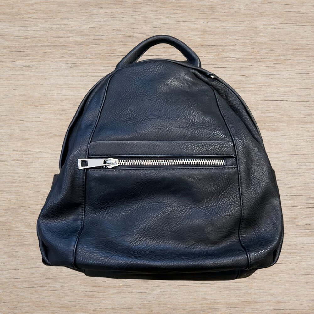 BP. Nordstrom Faux Leather Small Black Backpack Silver Hardware Everyday Bag